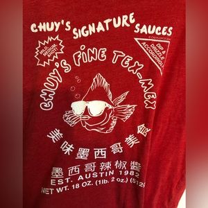 Chuy’s Tex-Mex T-Shirt Size Small Red Sriracha Design